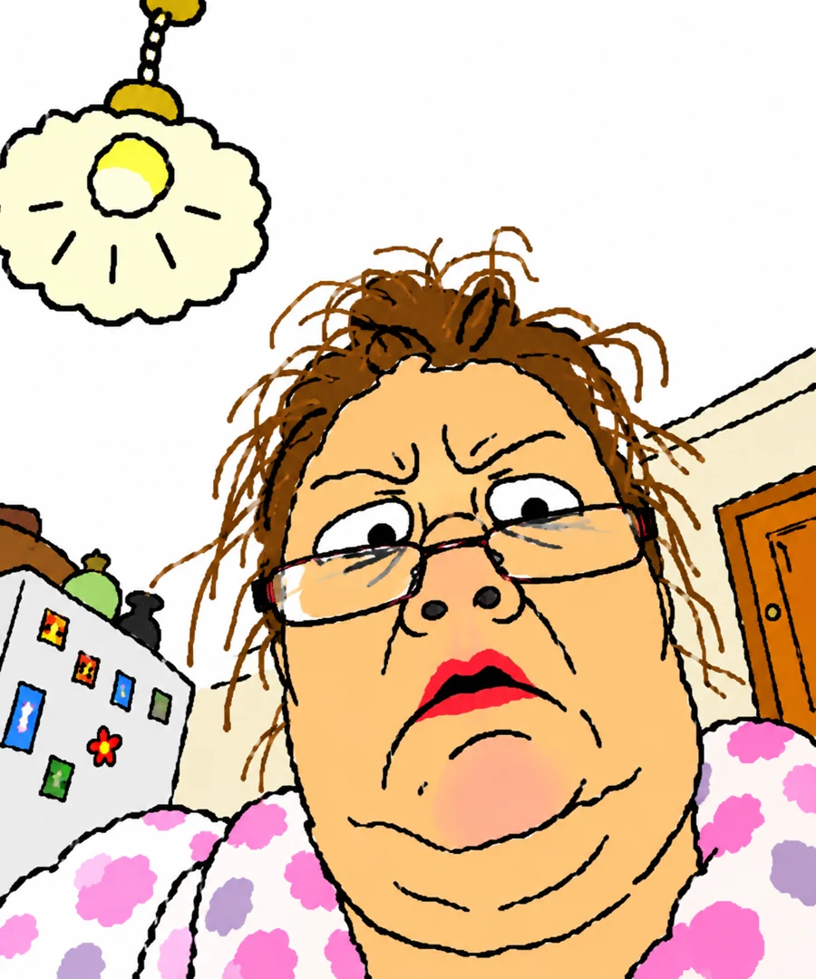 Mom video calling from the kitchen with the camera pointed up her chin